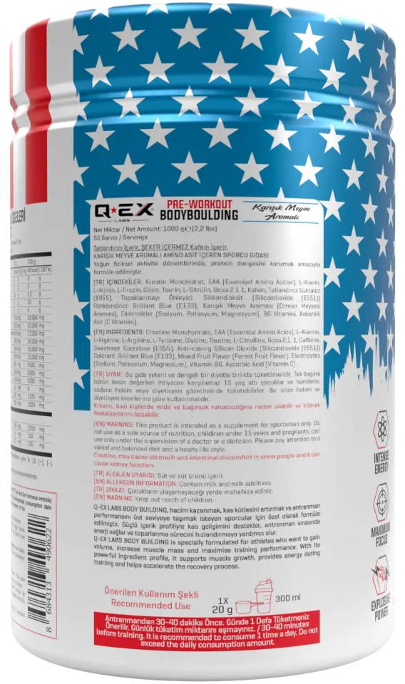Qex Labs BodyBoulding Pre Work Out 1000 Gr 50 Servis